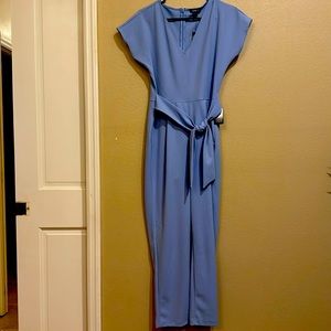 Express blue romper with built in belt. Size S. NWT.